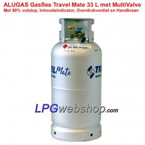 Bouteille de gaz GPL rechargeable en aluminium Polyvanne 33 L - Arrêt de remplissage à 80 % Alugas Travel Mate