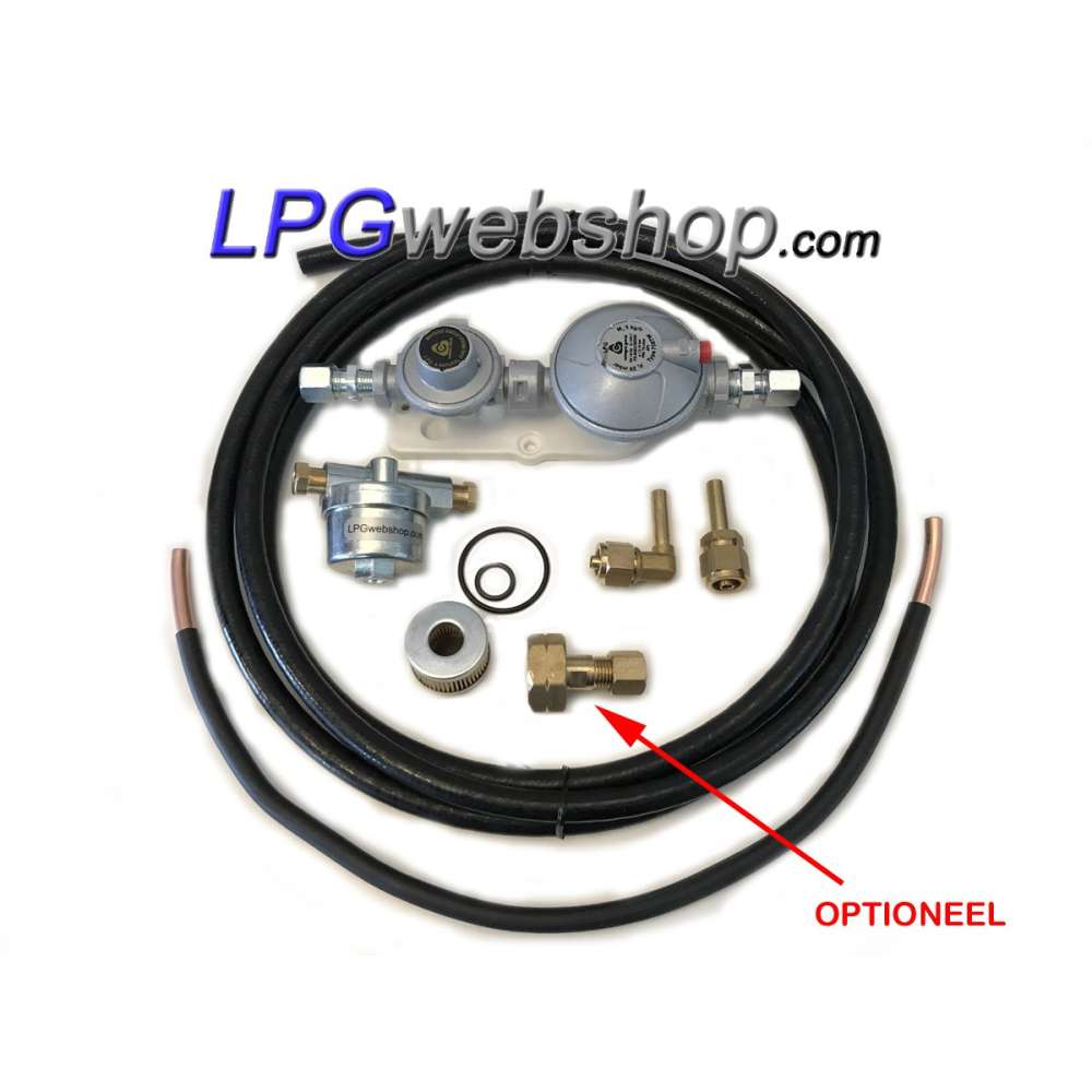 Kit Détendeur de pression (50 mbar) avec filtre et connexions au réservoir GPL / bouteille de gaz Kit Détendeur de pression (50 mbar) avec filtre et connexions au réservoir GPL / bouteille de gaz