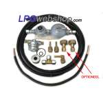 Juego de regulador de presión doble (50 mbar) con filtro y conexiones para 2 depósito de vapor o 2 botellas de gas