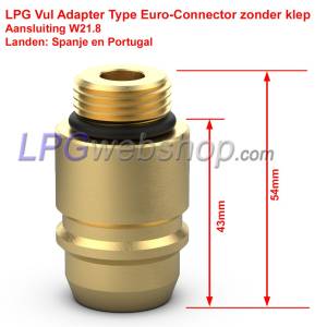 LPG Adapter - Spanje LPG-nippel - EURO-Connector - W21,8 aansluiting - zonder terugslagklep