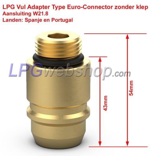 Adaptateur GPL - Raccord GPL Espagne - Connecteur EURO - Raccord W21.8 - Sans clapet anti-retour