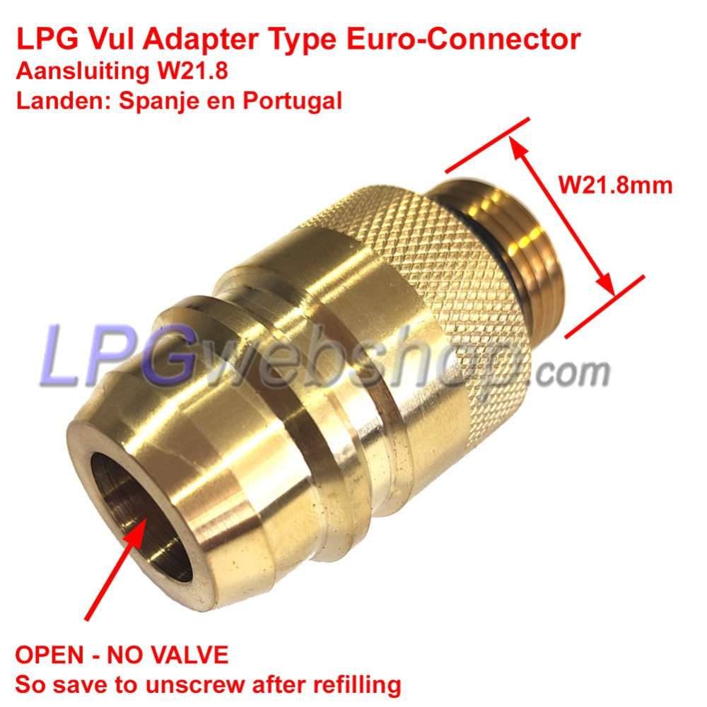 Adaptador GLP - Bico GLP Espanha - Conector EURO - Conexão W21.8 - sem válvula anti-retorno Adaptador GLP - Bico GLP Espanha - Conector EURO - Conexão W21.8 - sem válvula anti-retorno