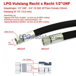 LPG-Vulslang Lengte 0,5m - 3,0m RxR - Aansluitingen: Recht - Recht 1/2" UNF