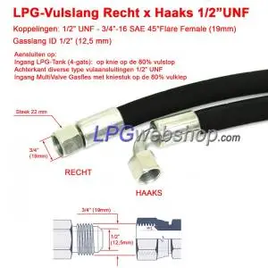 LPG Filling Hose Length 0,5m - 3,50m - Connections: Straight - Angular 1/2" UNF