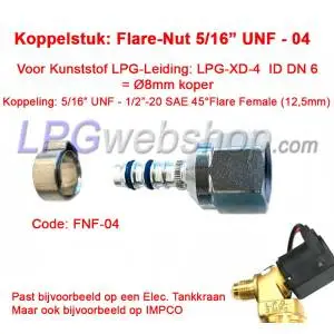 Coupling piece LPG-FIT Flare-Nut 5/16" UNF (FNF-04) for Plastic Pipe LPG-XD-4 (8mm)