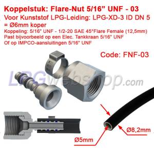 Pezzo di raccordo LPG-FIT Dado svasato 5/16" UNF (FNF-03) per tubo in plastica LPG-XD-3 (6mm)