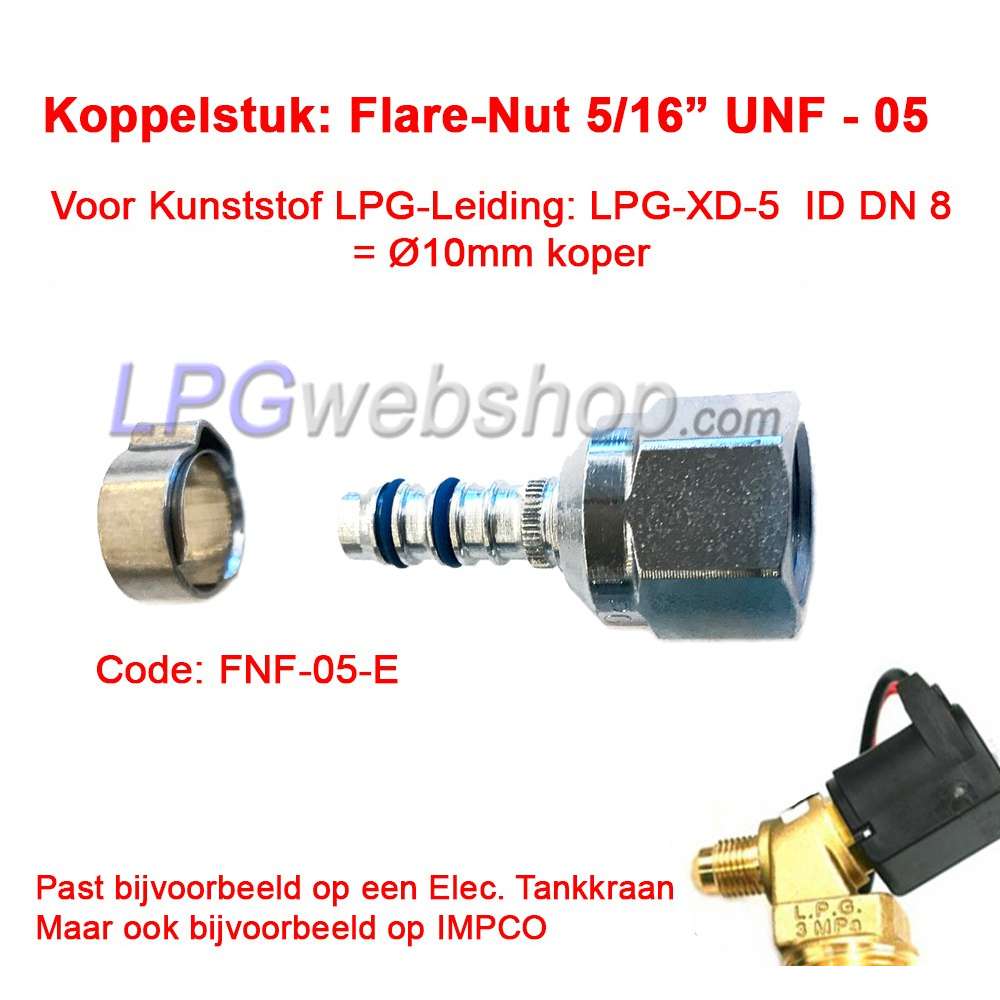 Peça de conexão Reta LPG-FIT Porca Flare 5/16" UNF (FNF-05-E) para Tubo Plástico LPG-XD-5 (10mm) Peça de conexão Reta LPG-FIT Porca Flare 5/16" UNF (FNF-05-E) para Tubo Plástico LPG-XD-5 (10mm)