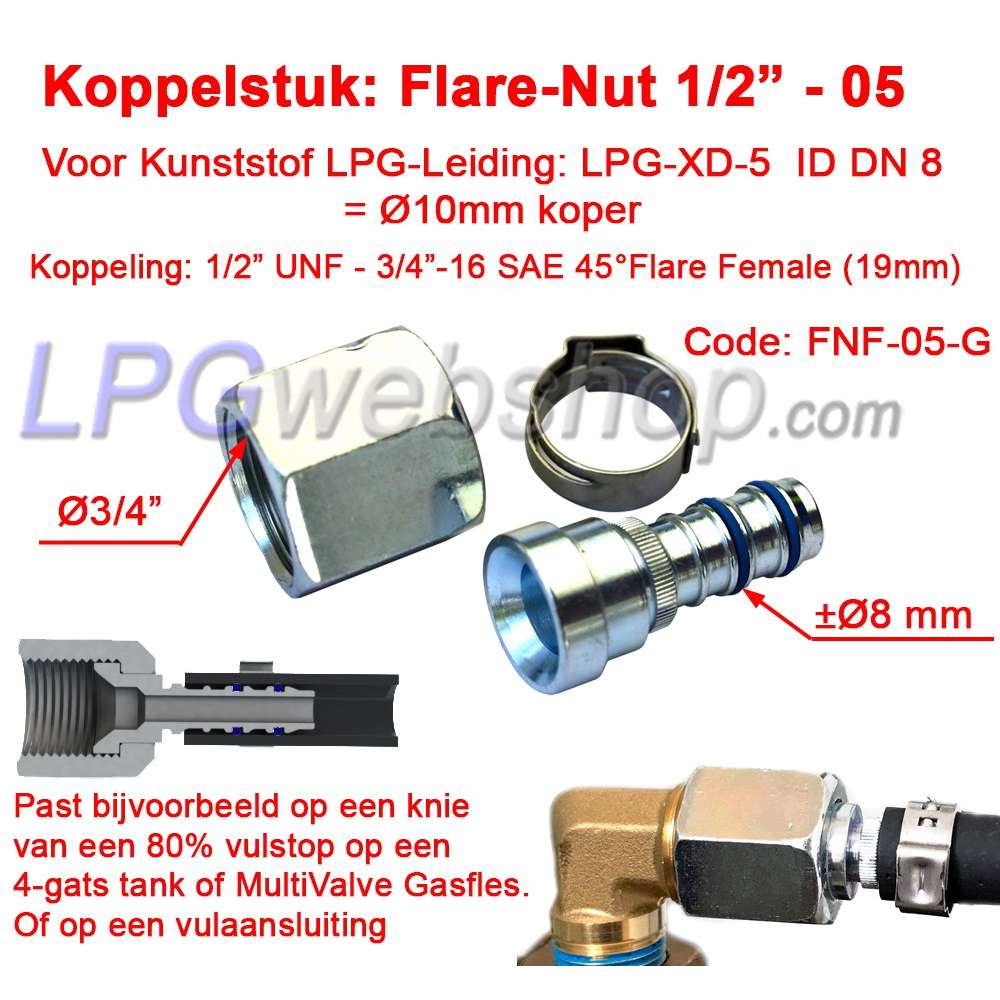 Verbindungsstück gerade LPG-FIT Flare-Nut 1/2" UNF 05 FNF-05-G für Kunststoffrohr LPG-XD-5 (10mm) Verbindungsstück gerade LPG-FIT Flare-Nut 1/2" UNF 05 FNF-05-G für Kunststoffrohr LPG-XD-5 (10mm)
