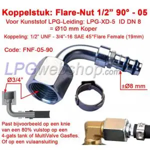 Thermoplastic LPG Filling Pipe XD-5 -1/2" UNF Straight x Angular Couplings