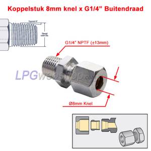 Coupling piece 8mm compression x G1/4” Male thread