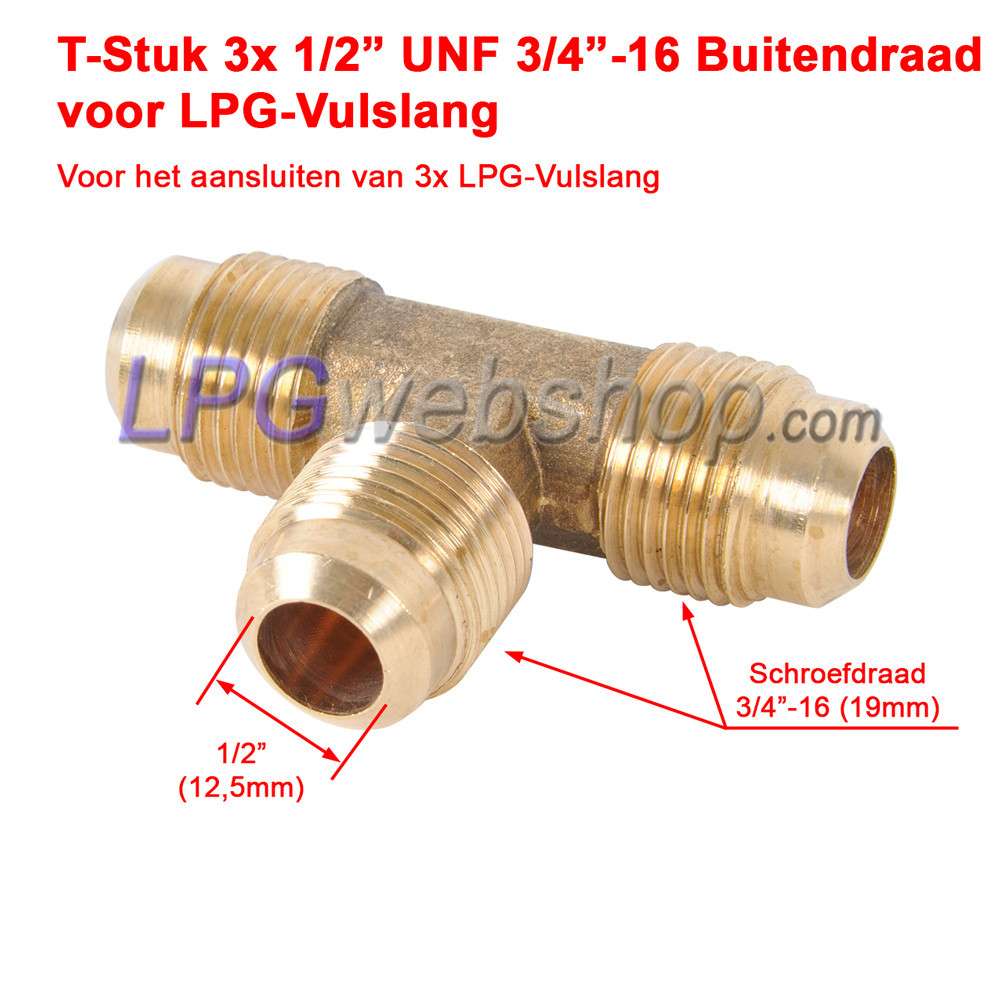 Raccordo a T 3x 1/2"UNF 3x Filettatura maschio per tubo di riempimento GPL Raccordo a T 3x 1/2"UNF 3x Filettatura maschio per tubo di riempimento GPL