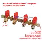 Vanne à gaz rapide 4 voies Ø 8 mm, raccord à compression (vanne d'arrêt propane)