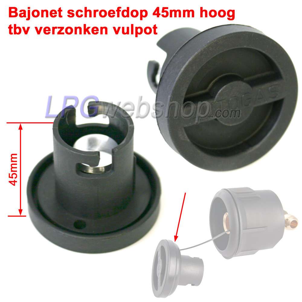 Couvercle rond à baïonnette pour point de remplissage GPL - Plastique, hauteur 45 mm Couvercle rond à baïonnette pour point de remplissage GPL - Plastique, hauteur 45 mm