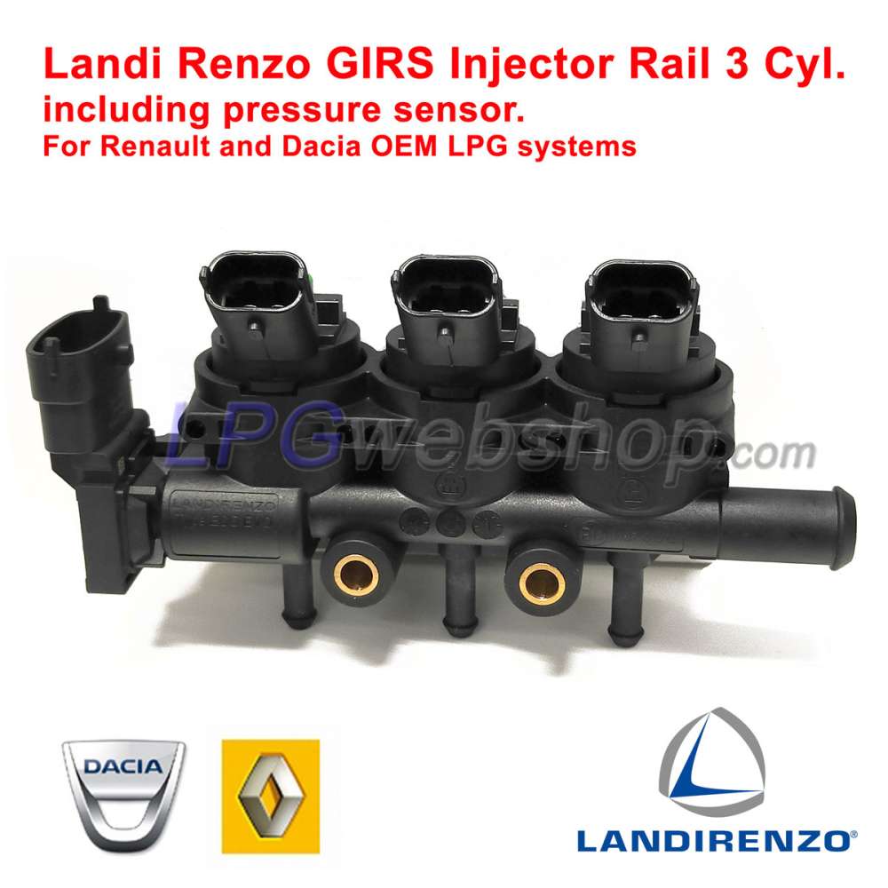 Rail 3 injetores Landi Renzo GIRS Verde (Small) com sensor de pressão para Renault Dacia OEM Rail 3 injetores Landi Renzo GIRS Verde (Small) com sensor de pressão para Renault Dacia OEM