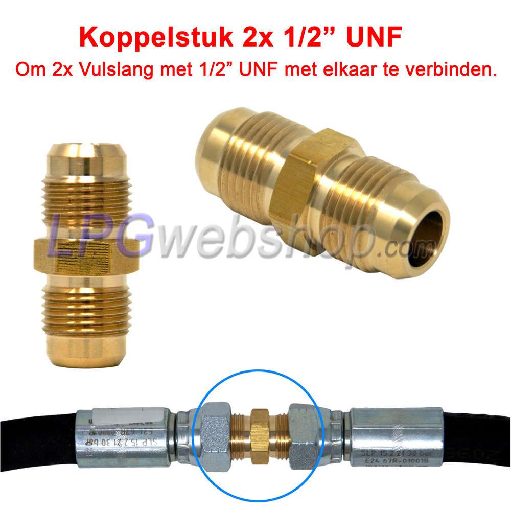 Pieza de acoplamiento 2x 1/2"UNF para conectar 2 mangueras de llenado de GLP Pieza de acoplamiento 2x 1/2"UNF para conectar 2 mangueras de llenado de GLP