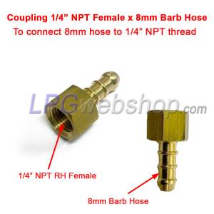 Koppelstuk 1/4" NPT RH Female x 8mm Slangpilaar