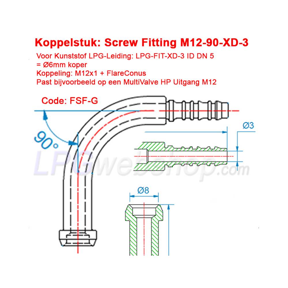 Coupling piece LPG-FIT Screw Fitting M12-90-XD-3 FSF-G for Plastic FlexPipe LPG-XD-3 Coupling piece LPG-FIT Screw Fitting M12-90-XD-3 FSF-G for Plastic FlexPipe LPG-XD-3