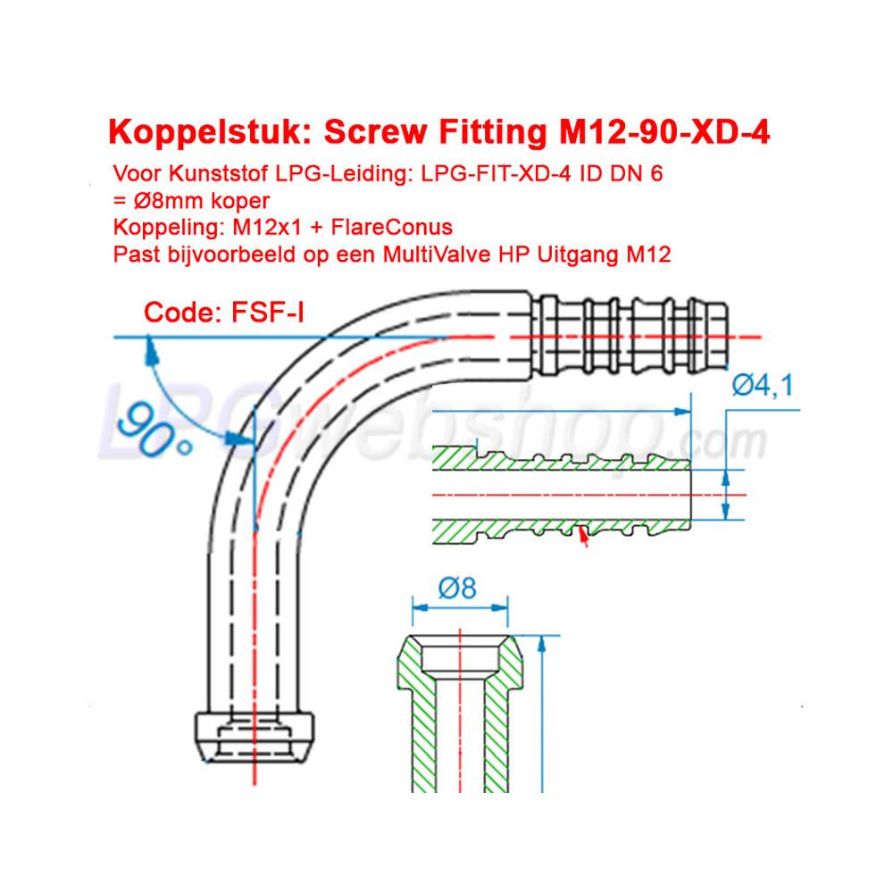 Acoplamento LPG-FIT Screw Fitting M12-90-XD-4 FSF-I para Tubo Flexivel XD-4 Acoplamento LPG-FIT Screw Fitting M12-90-XD-4 FSF-I para Tubo Flexivel XD-4