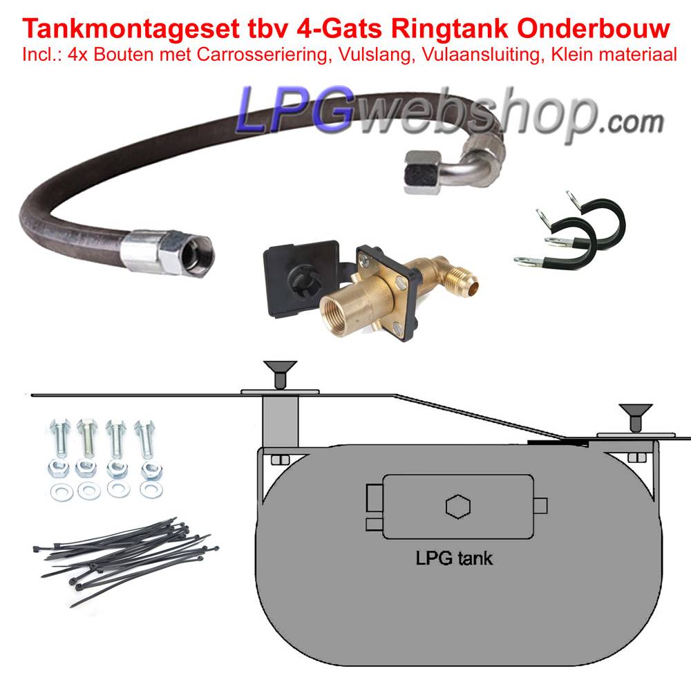 Conjunto de montagem para Tanques GLP toroidais de 4 furos - Pendurado embaixo do veículo Conjunto de montagem para Tanques GLP toroidais de 4 furos - Pendurado embaixo do veículo