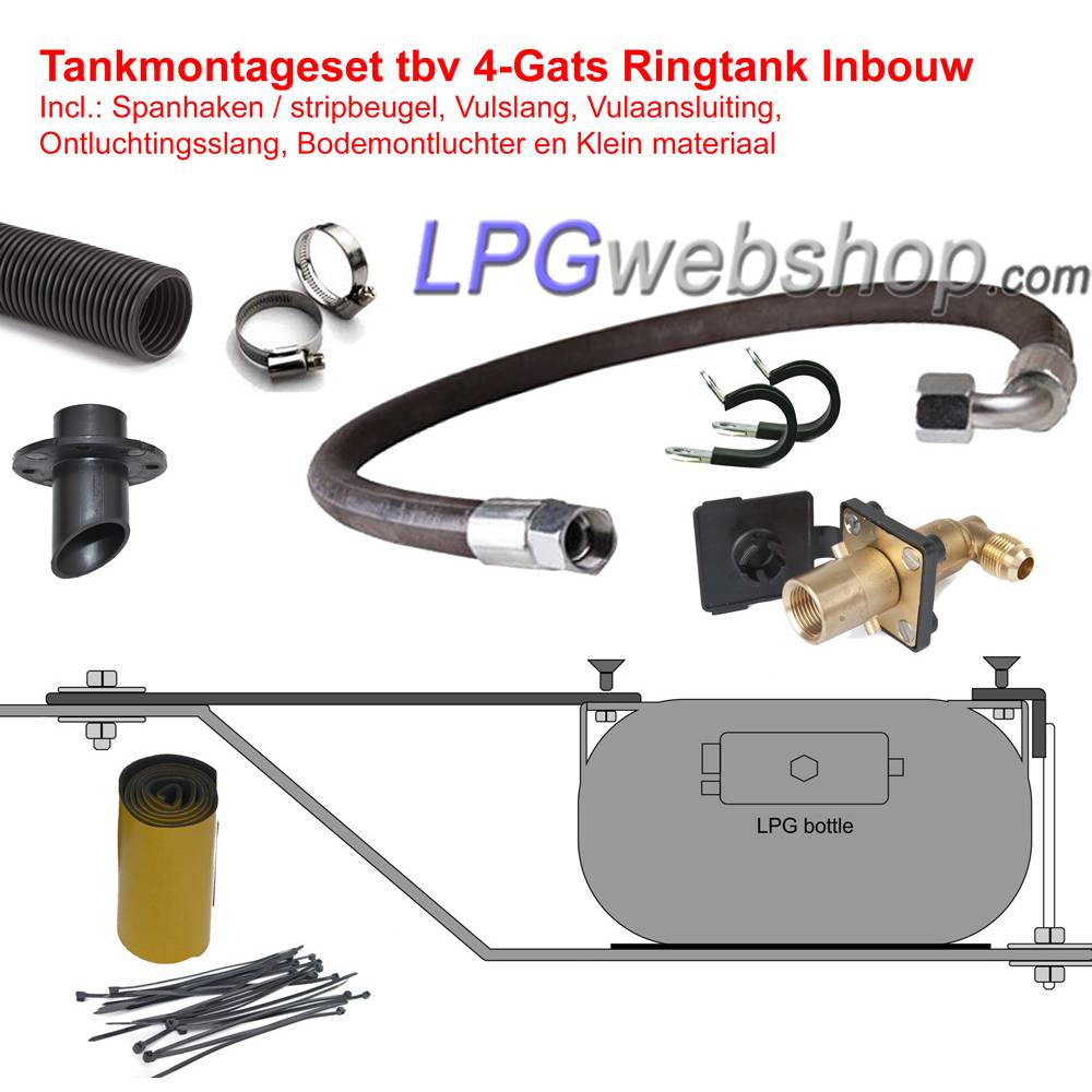 Tankmontageset für LPG-Radmuldentanks in Ring 4 Löcher - Installation (Reserveradschale) Tankmontageset für LPG-Radmuldentanks in Ring 4 Löcher - Installation (Reserveradschale)