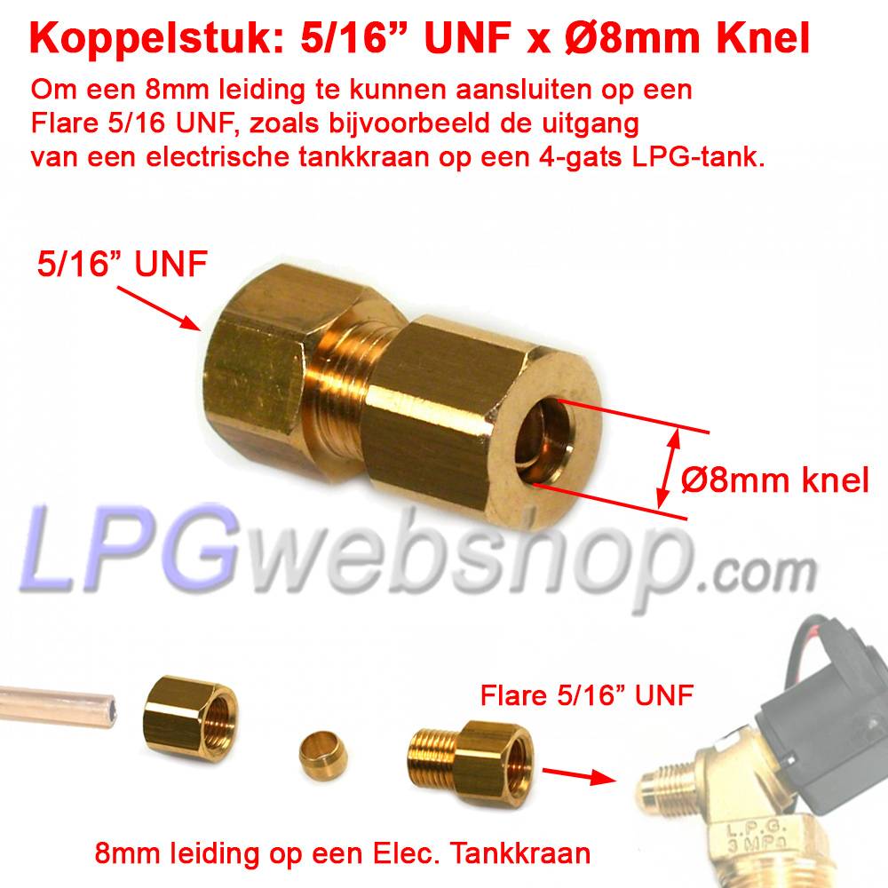 Coupling 8mm compression x Flare 5/16" UNF Female thread Coupling 8mm compression x Flare 5/16" UNF Female thread