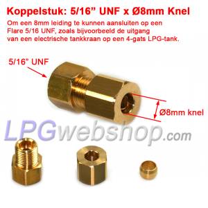 Koppelstuk 8mm knel x Flare 5/16" UNF Binnendraad