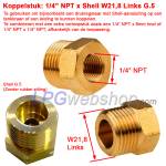Koppelstuk 1/4" NPT Female x Shell G.5 Kombi (G.2 / G.4 / G.8) W21,8 Links Buitendraad