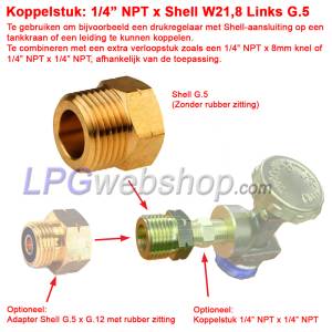 Coupling 1/4" NPT Female x Shell G.5 Kombi (G.2 / G.4 / G.8) W21,8 LH External Thread