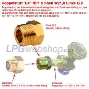 Coupling 1/4" NPT Female x Shell G.5 Kombi (G.2 / G.4 / G.8) W21,8 LH External Thread