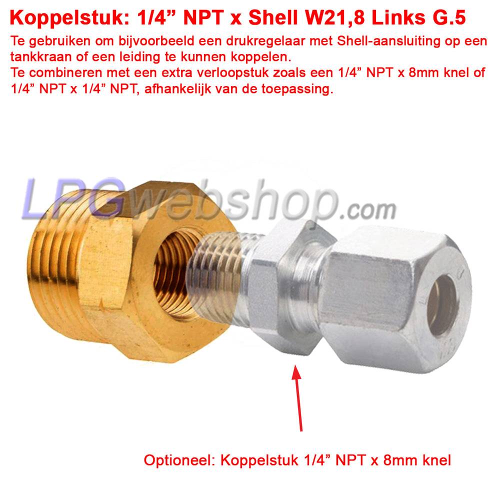 Acoplamento com rosca interna 1/4" NPT x Shell G.5 Kombi (G.2 / G.4 / G.8) W21.8 Esquerda Rosca externa Acoplamento com rosca interna 1/4" NPT x Shell G.5 Kombi (G.2 / G.4 / G.8) W21.8 Esquerda Rosca externa