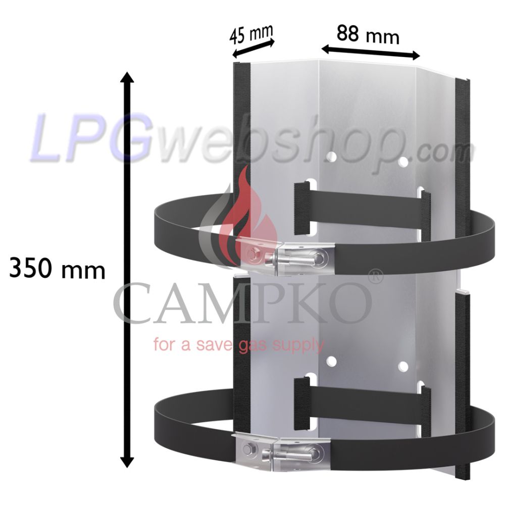 Soporte para bombonas de gas CAMPKO de acero inoxidable de Ø300 mm, incluye 2 correas tensoras. Soporte para bombonas de gas CAMPKO de acero inoxidable de Ø300 mm, incluye 2 correas tensoras.