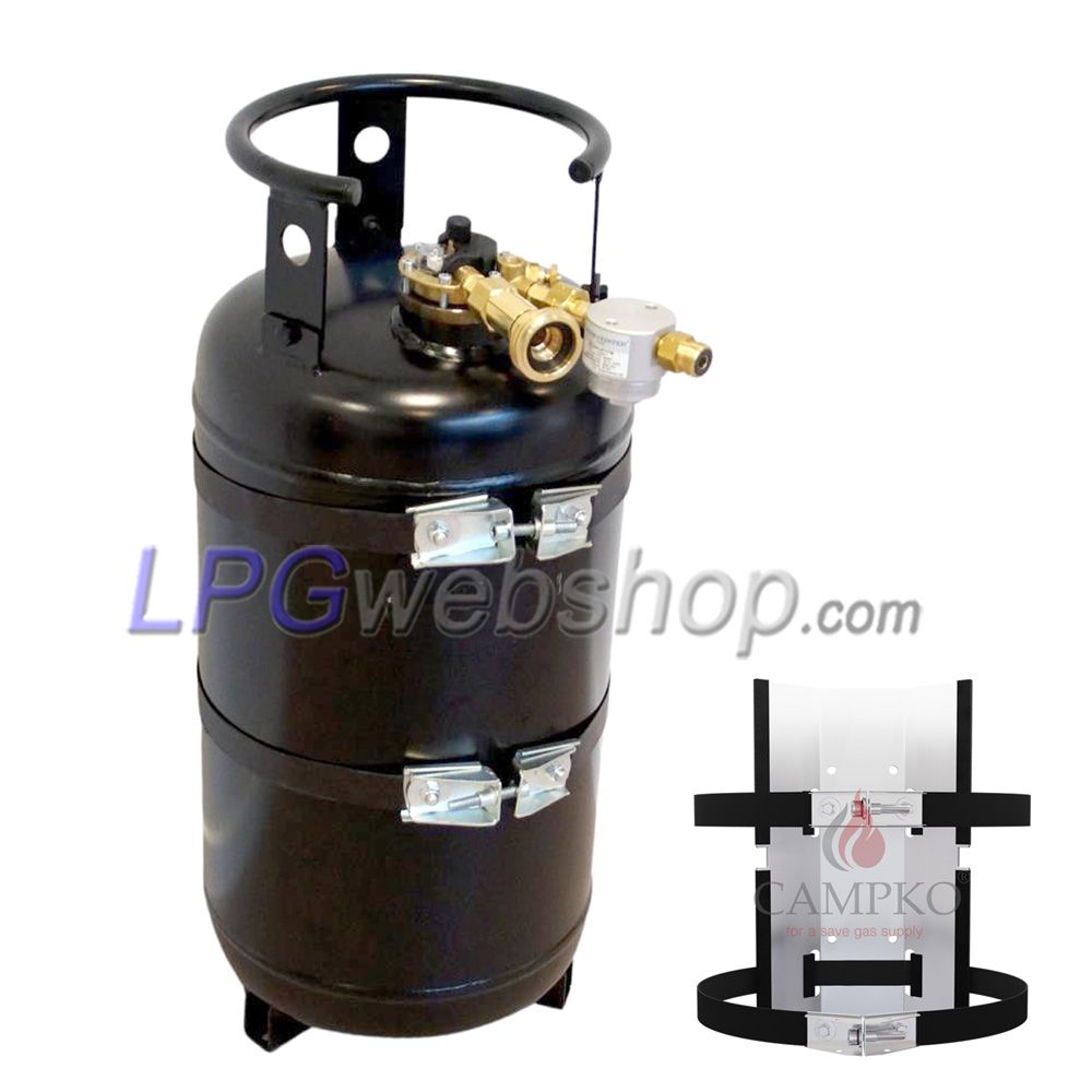 Soporte para bombonas de gas CAMPKO de acero inoxidable de Ø300 mm, incluye 2 correas tensoras. Soporte para bombonas de gas CAMPKO de acero inoxidable de Ø300 mm, incluye 2 correas tensoras.