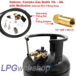 Bouteille de gaz GPL Campko en acier avec valve multiple rechargeable jusqu'à 80 %