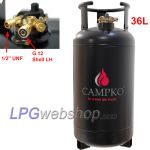 Campko Bombona de gas GLP de acero de 36 litros con multiválvula, recargable hasta un 80 %.