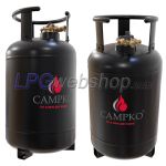 Campko Bombona de gas GLP de acero de 30 litros con multiválvula, recargable hasta un 80 %.