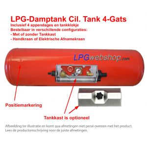 LPG-Tank Damptank 55L (Ø270x1060) GZWM Cilinder Liggend 4 gats - Camper kooktank