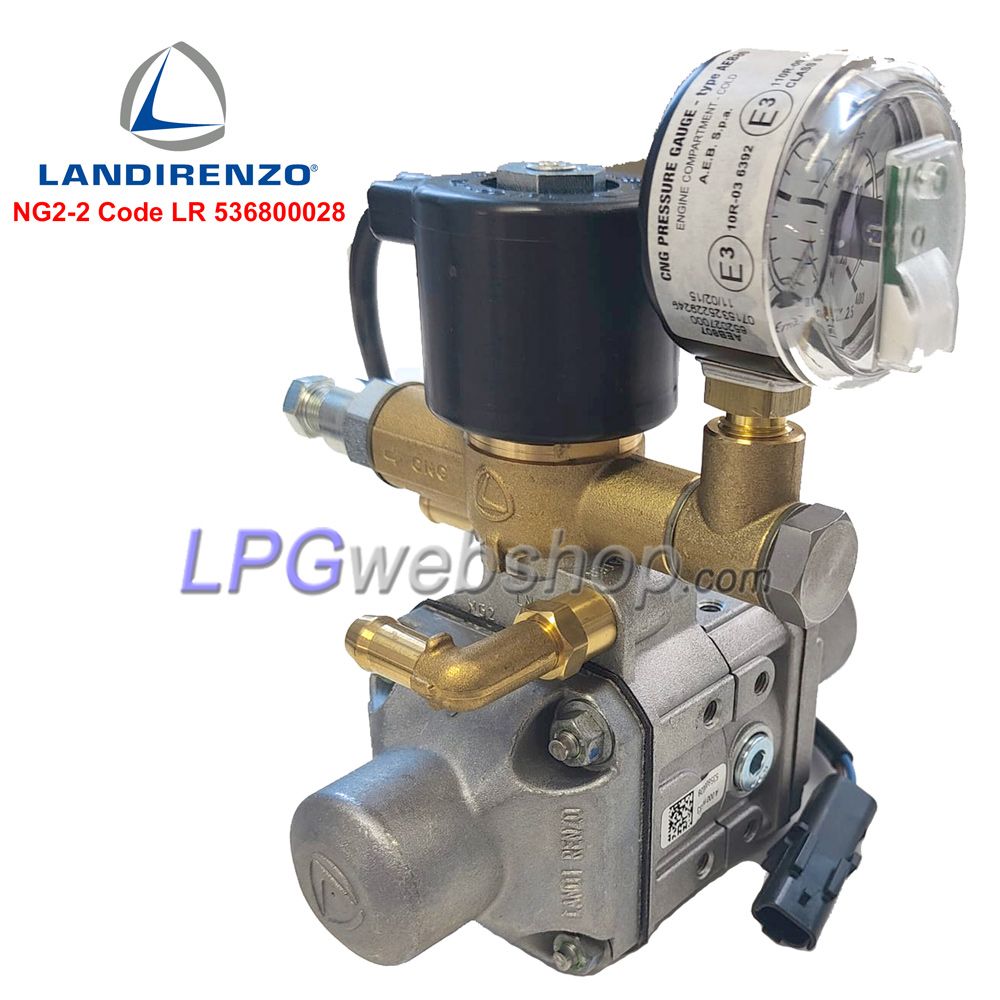 CNG Drukregelaar Landi Renzo NG2-2 (536800028) met geïntegreerde Gasafsluiter en Manometer CNG Drukregelaar Landi Renzo NG2-2 (536800028) met geïntegreerde Gasafsluiter en Manometer