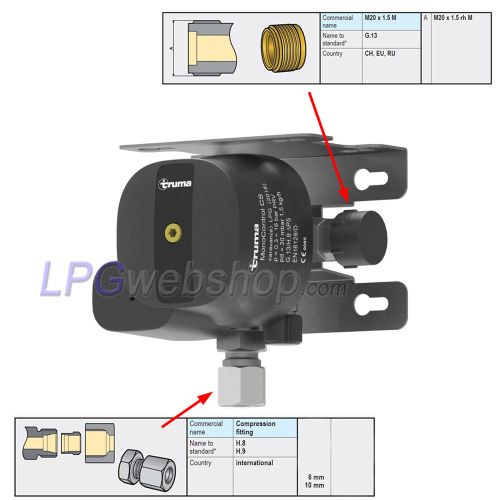 Truma MonoControl CS gas pressure regulator 30mbar G.13 x 10 or 8 mm with Crashsensor