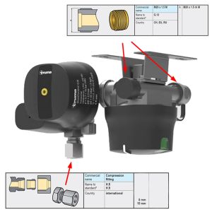 Truma DuoControl CS gasdrukregelaar horizontaal 30mbar 2x G.13 x 10 of 8 mm met Crashsensor