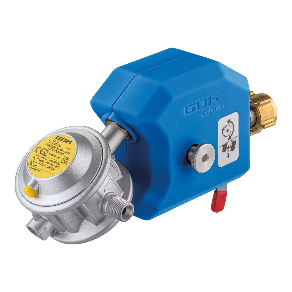 Détendeur de pression GOK Caramatic SafeDrive CS 30 mbar 1,5 kg/h - G.2 Shell-F x RVS10/8mm SV Détendeur de pression GOK Caramatic SafeDrive CS 30 mbar 1,5 kg/h - G.2 Shell-F x RVS10/8mm SV