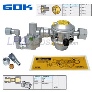 Détendeur de pression GOK Caramatic DriveOne CS 30 mbar 1,5 kg/h - 105° Coque W21,8 x 1/14LH