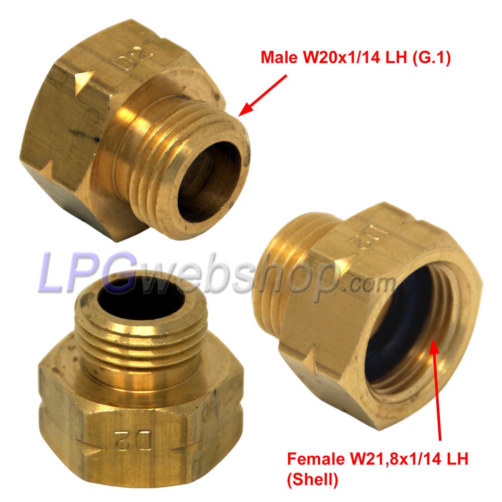 Adaptador de bombona de gas D2 - Hembra W21.8x1/14LH x Macho W20x1/14LH G.1 (IT, GR, AT, SI) Adaptador de bombona de gas D2 - Hembra W21.8x1/14LH x Macho W20x1/14LH G.1 (IT, GR, AT, SI)