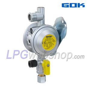 Regolatore di pressione GOK EN61-DS 30mbar 1,5kg/h - M20x1,5 @ 90° x 8mm incl. rubinetto manuale e valvola di prova