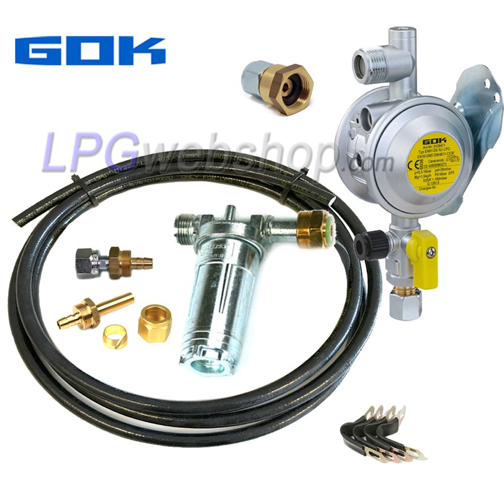 Kit Détendeur de pression GOK EN61-DS pour 1x réservoir de gaz vapeur avec raccord de compression de 8 mm ou avec raccord flare Kit Détendeur de pression GOK EN61-DS pour 1x réservoir de gaz vapeur avec raccord de compression de 8 mm ou avec raccord flare