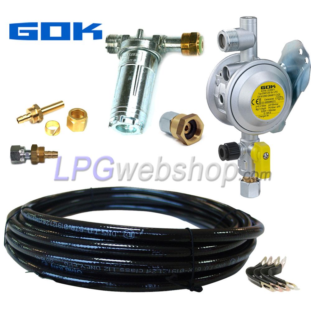 Kit Regolatore di pressione GOK EN61-DS per 1x bombola di gas con connessione di compressione da 8 mm o da 5/16 "UNF svasata Kit Regolatore di pressione GOK EN61-DS per 1x bombola di gas con connessione di compressione da 8 mm o da 5/16 "UNF svasata