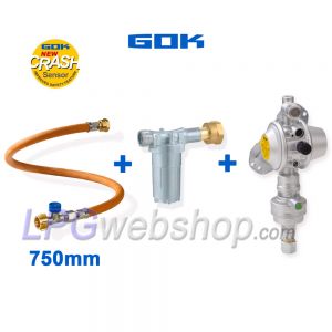 Juego de regulador de presión GOK DriveOne con sensor de impacto para 1 bombona de gas con conexión de carcasa tipo W21.8 G.12