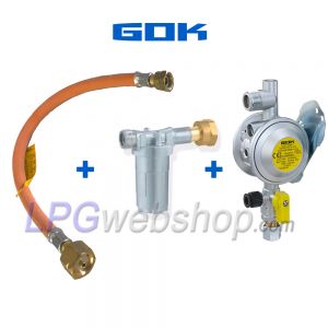 Conjunto regulador de pressão GOK EN61-DS + Filtro + Mangueira de alta pressão para 1x Garrafa de gás com conexão Shell W21.8