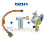Pressure regulator set GOK EN61-DS + Filter + High pressure hose for 1x Gas bottle with Shell connection W21.8
