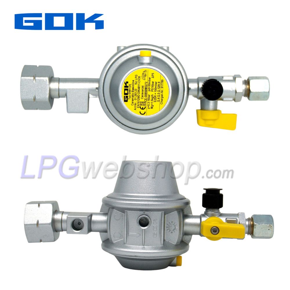 Regulador de pressão GOK EN61-DS Caramatic BasicOne 30mbar 1.5kg/h - Shell Komb.A W21,8 x RVS 8mm Regulador de pressão GOK EN61-DS Caramatic BasicOne 30mbar 1.5kg/h - Shell Komb.A W21,8 x RVS 8mm