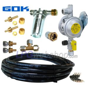 Juego de regulador de presión GOK EN61-DS para 2 depósito de gas de vapor con conexión de compresión de 8 mm o grifo depósito UN